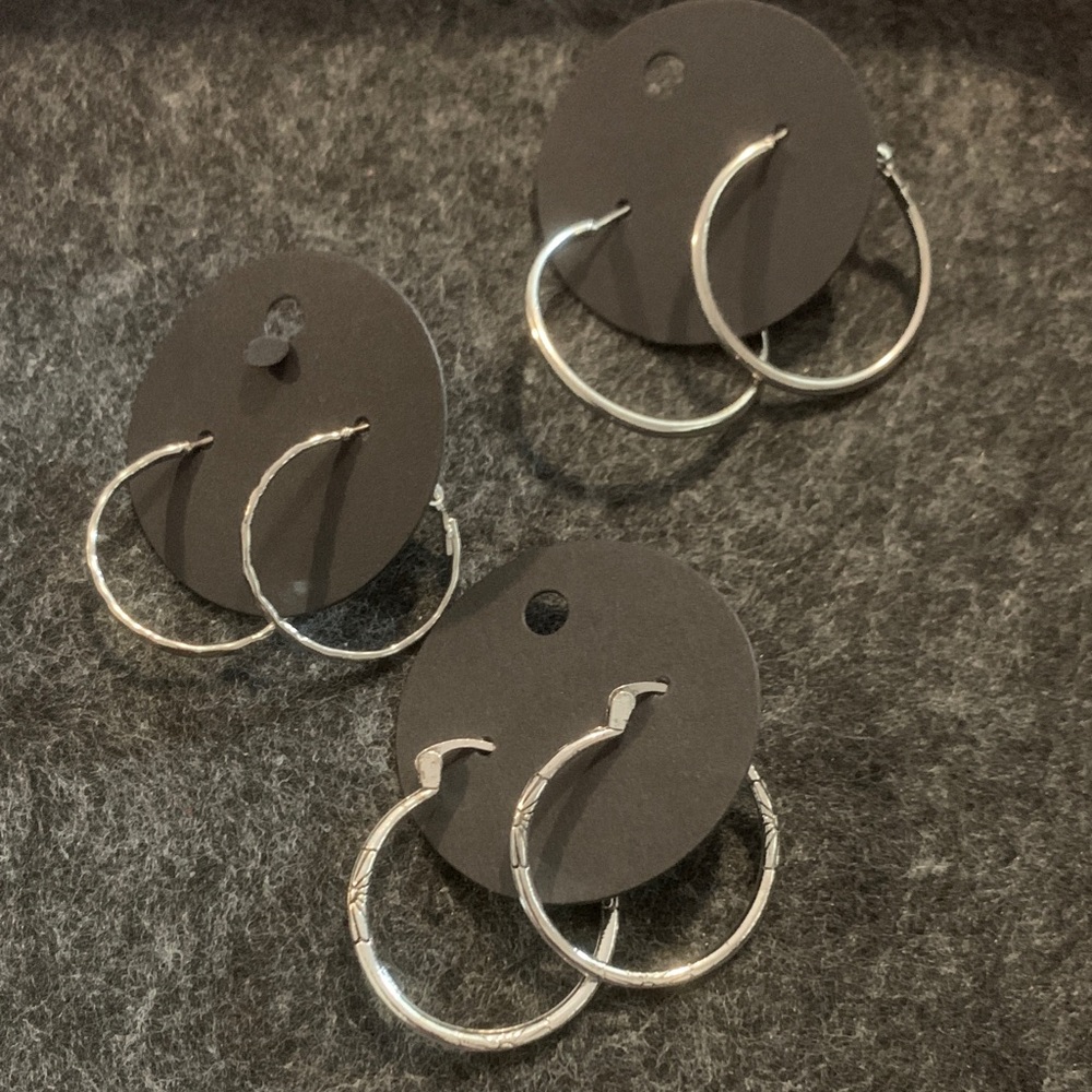 Silver Hoop Earrings Set